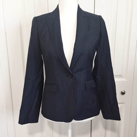 J. Crew Navy Pinstripe Blazer Size 2 - Picture 1 of 8